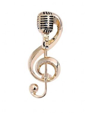 Treble Clef & Microphone Brooch – Elegant Gold-Tone Musician's Accessory